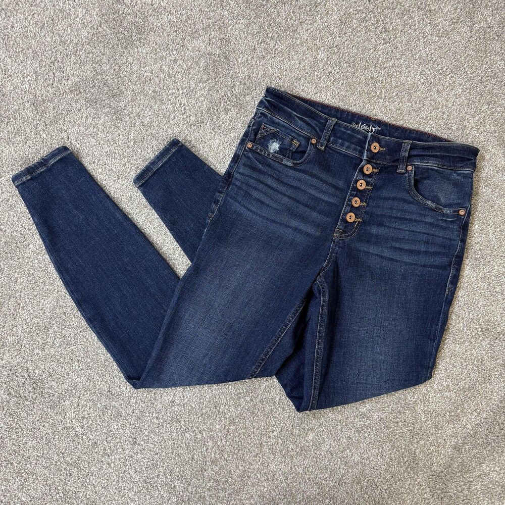 Edgely Jeans Womens 8 Blue Dark Wash Button Fly Super Skinny Stretch Denim